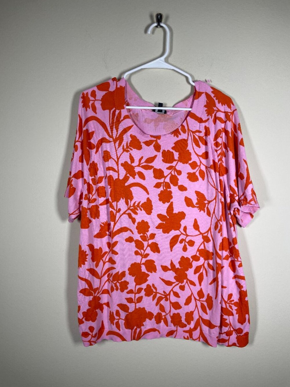 Talbots Plus Women's Orange Pink Floral Short Sleeve Top 3X Cotton